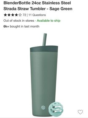 Blender Bottle 24oz Stainless Steel Strada Straw Tumbler - Sage Green